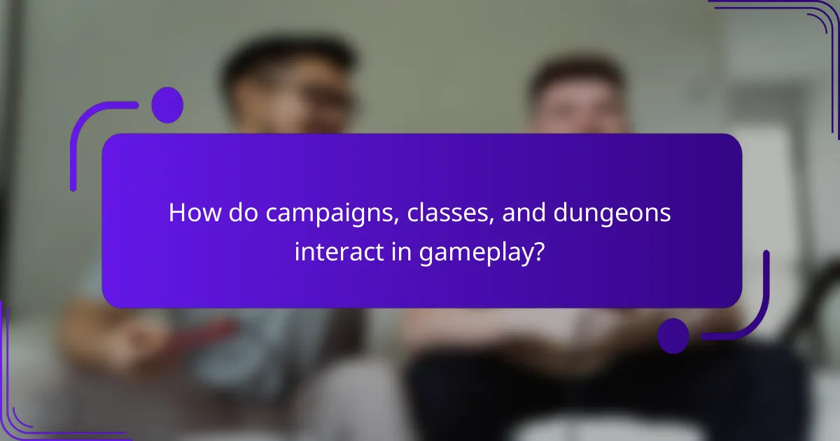 How do campaigns, classes, and dungeons interact in gameplay?